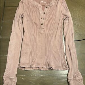 Aerie Mauve Ribbed Long Sleeve Henley